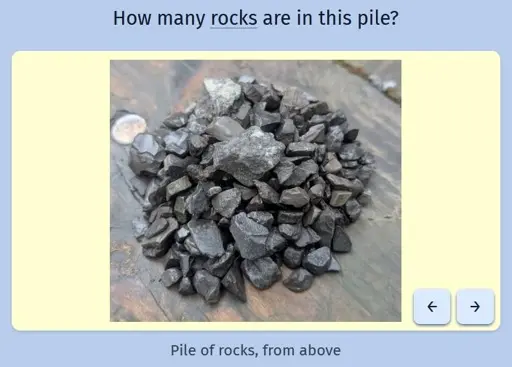 A screenshot of the daily game Estimate Me that shows a pile of rocks
